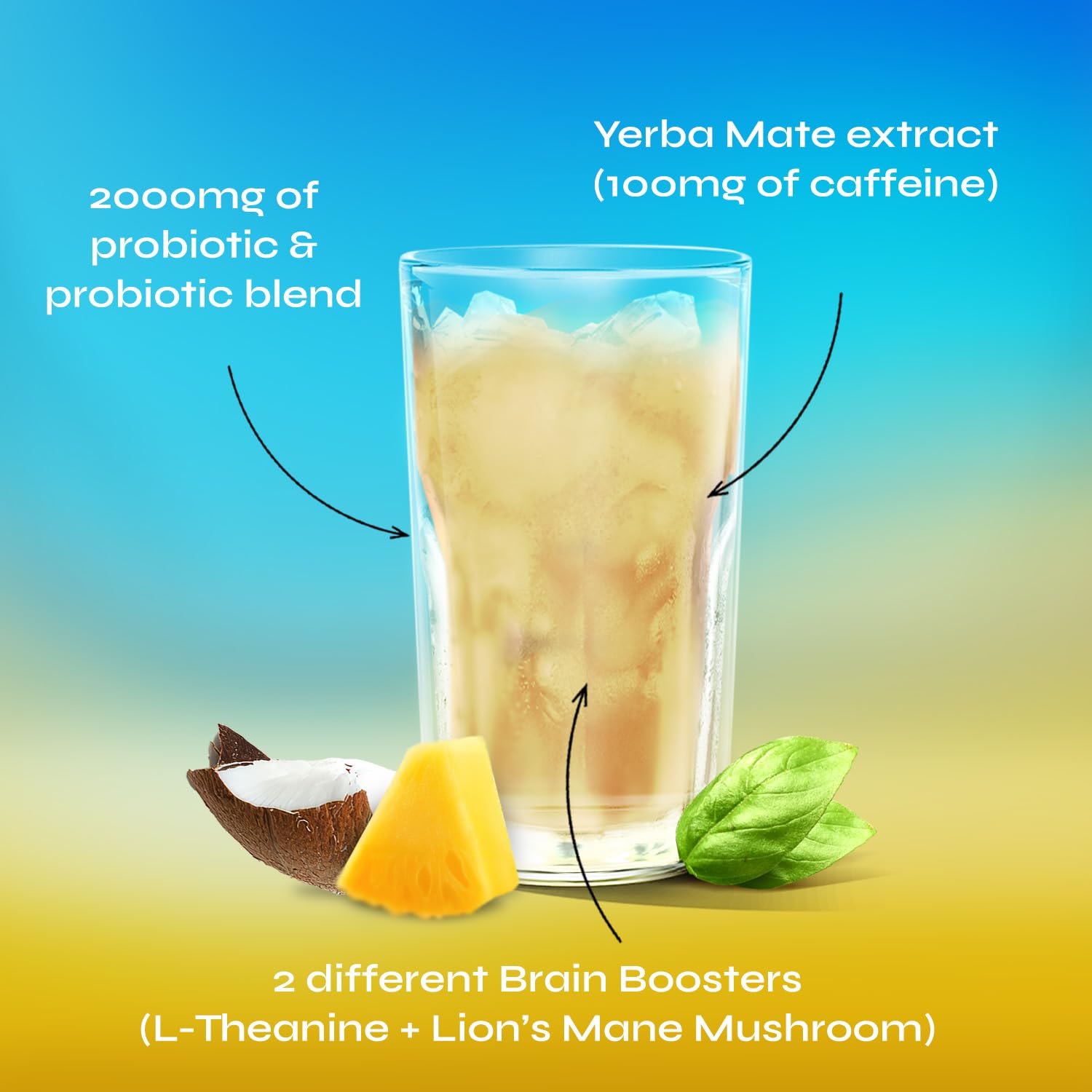 Yerba Magic – Yerba Mate Tea Instant Powder Super Drink with Nootropics, Prebiotics & Probiotics – Clean Energy, Mental Clarity & Gut Wellness | Low Sugar, Natural Caffeine – Peach Mango, 30 Servings