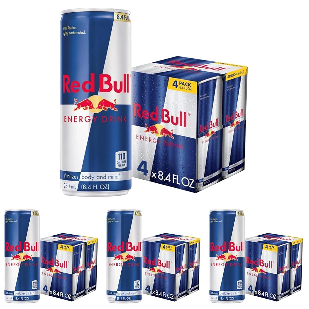 Red Bull Energy Drink with 80mg Caffeine plus Taurine & B Vitamins, 8.4 Fl Oz, 6 Packs of 4 Cans (Pack of 24)