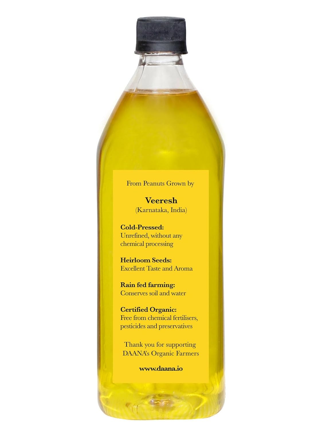 Daana Peanut Oil: CERTIFIED USDA ORGANIC, EXTRA VIRGIN, COLD PRESSED (34 Fl oz)