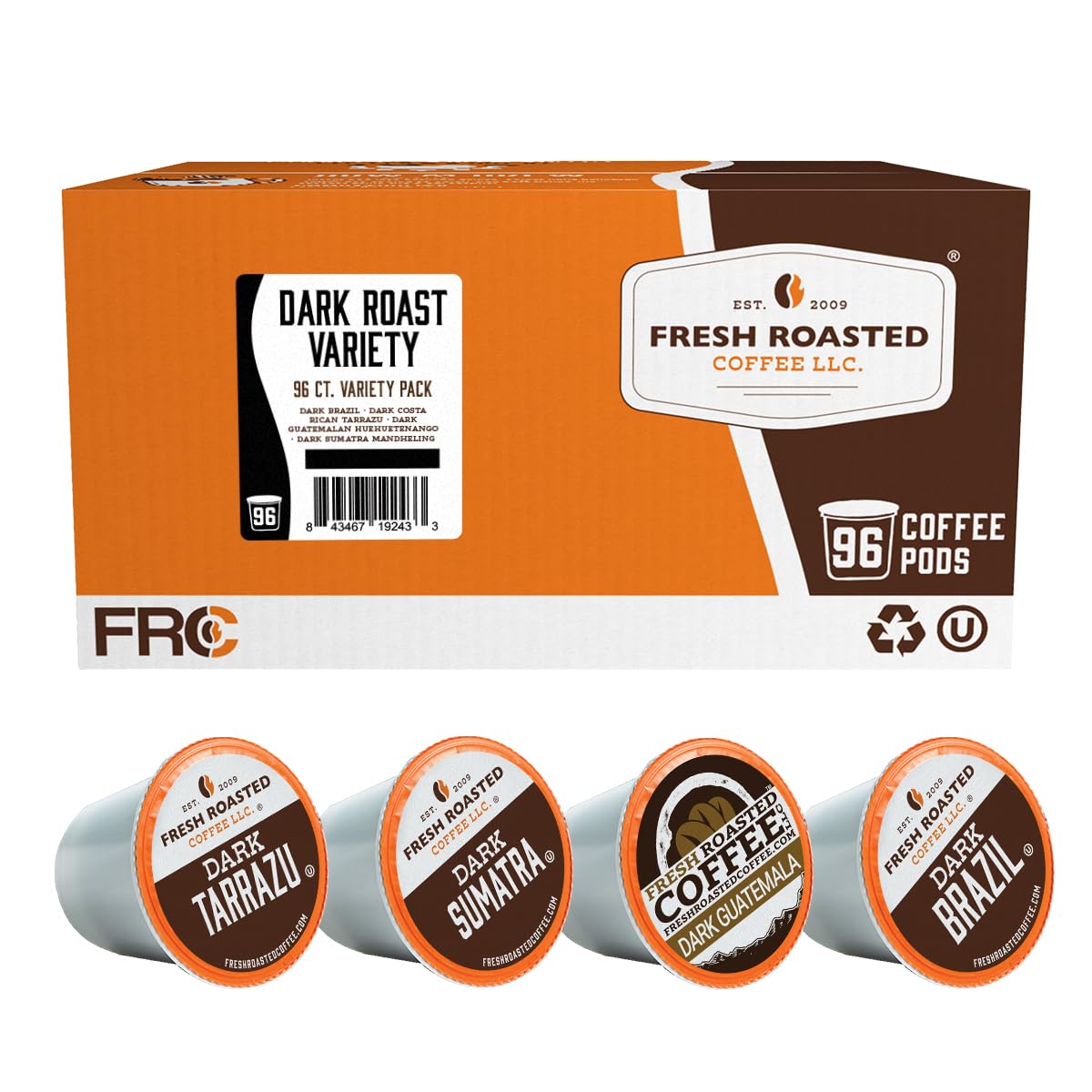Fresh Roasted Coffee, Italian Roast, Dark, 96 Pods for K Cup Brewers