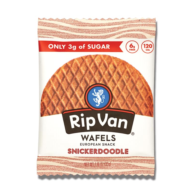 Rip Van Wafels Snickerdoodle Stroopwafels, Healthy Snacks, Non-GMO, Keto Friendly, Office Snacks, Low Sugar (3g), Low Calorie, 12 Pack