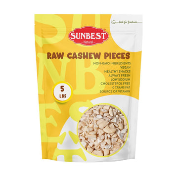 Sunbest Natural Raw Cashew Halves & Pieces, 5 lbs – Unsalted & Unroasted – Bulk Cashews to Eat – For Party Snacks, Baking & Topping – Rich in Plant-Based Protein & Fiber (80 oz)