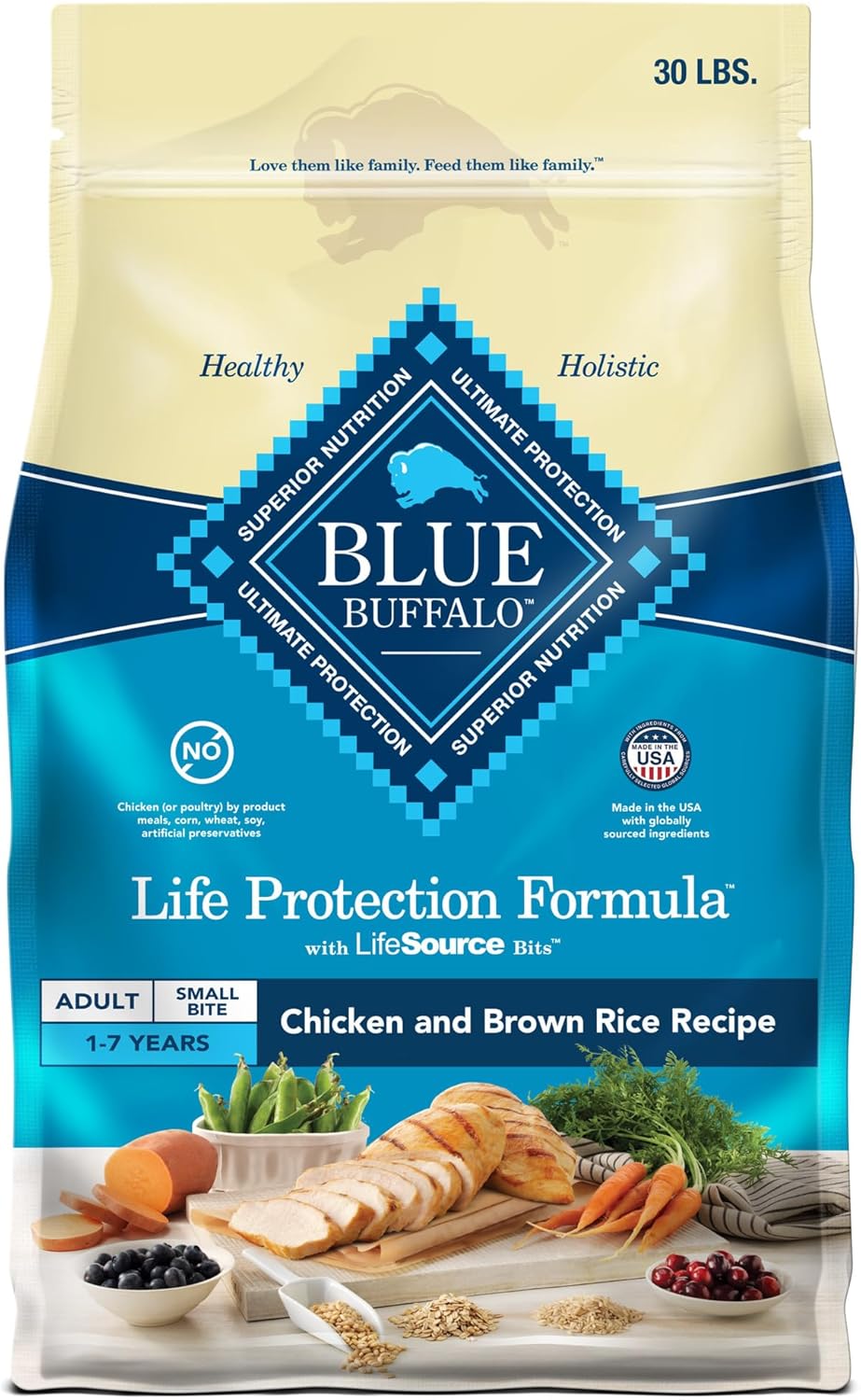 Blue Buffalo Life Protection Formula Adult Dry Dog Food, Helps Build and Maintain Strong Muscles, Made with Natural Ingredients, Chicken & Brown Rice Recipe, 30-lb. Bag