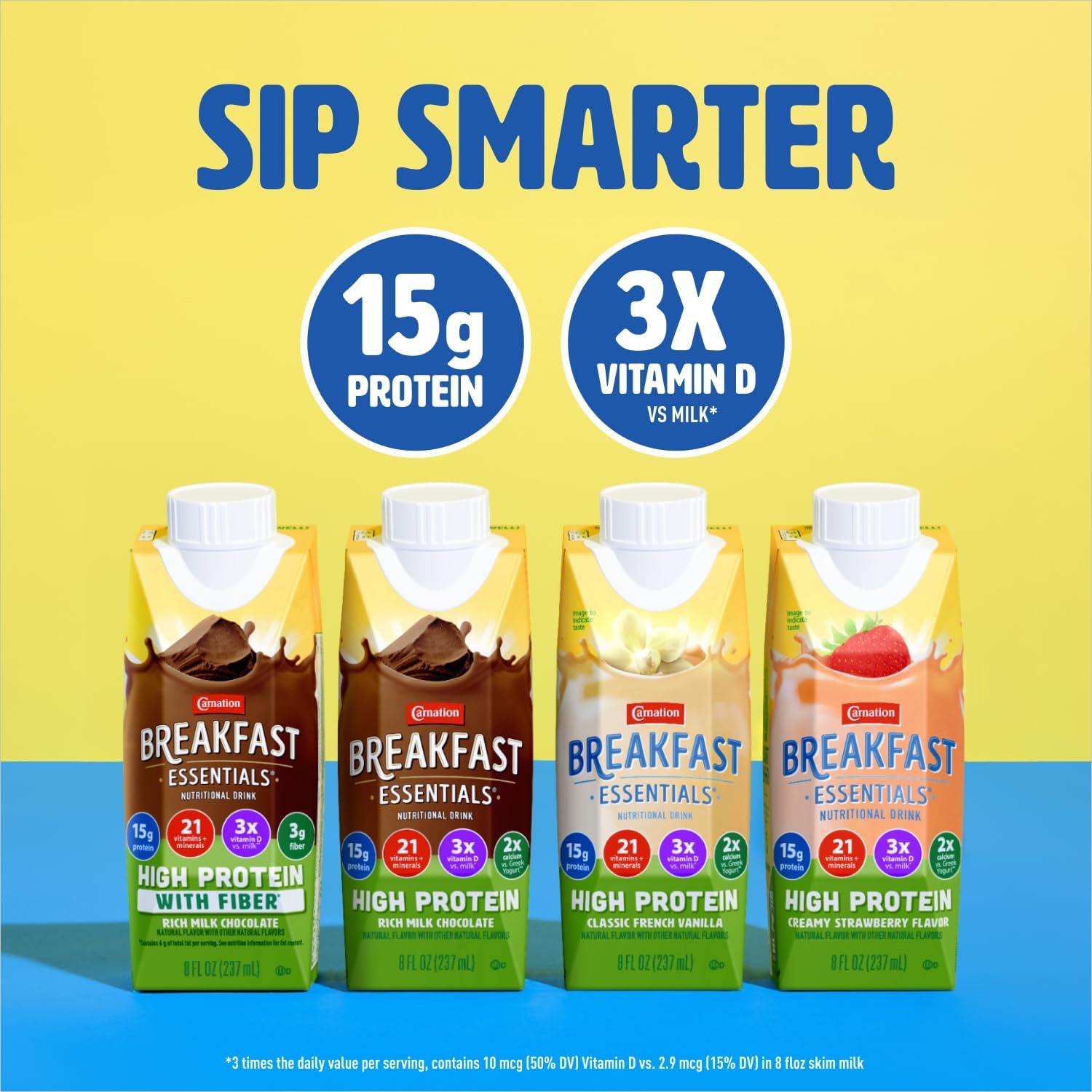 Carnation Breakfast Essentials High Protein with Fiber Ready-to-Drink, 8 FL OZ Carton, Rich Milk Chocolate (Pack of 24)