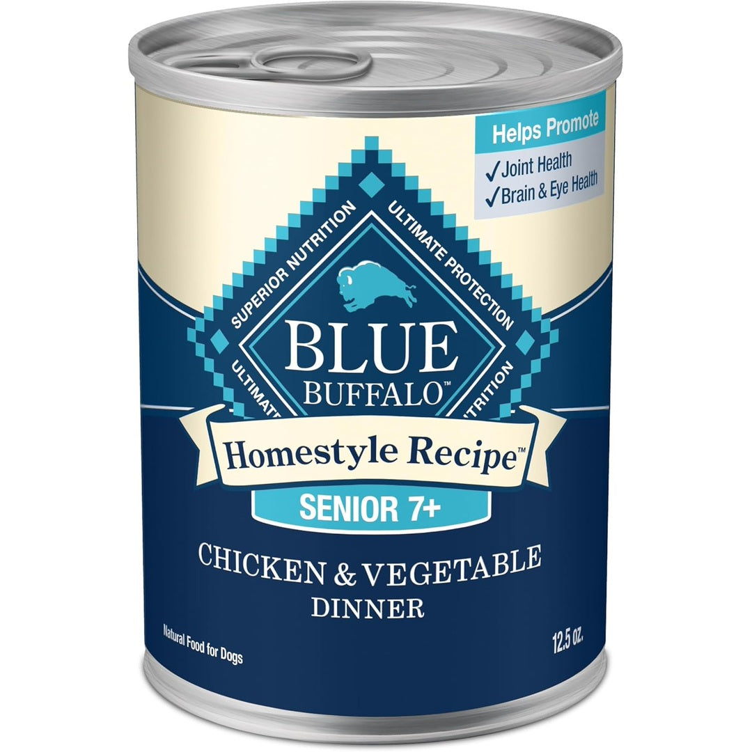 Blue Buffalo Homestyle Recipe Senior Wet Dog Food, Made with Natural Ingredients, Chicken Dinner with Garden Vegetables, 12.5-oz Cans (12 Count)