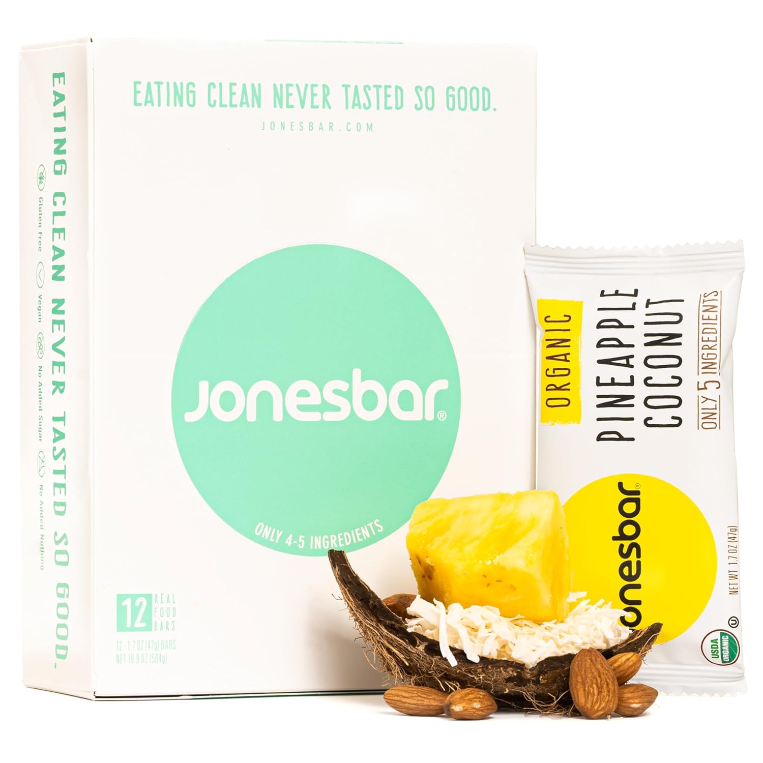 JONESBAR Organic Plant Based Protein Bars | Peanut Butter and Jelly | Fruit & Nut Bar, Kosher, Gluten Free, Breakfast Bars, School Snacks, Vegan Snack & Healthy Snacks for Adults and Kids (Pack of 12)