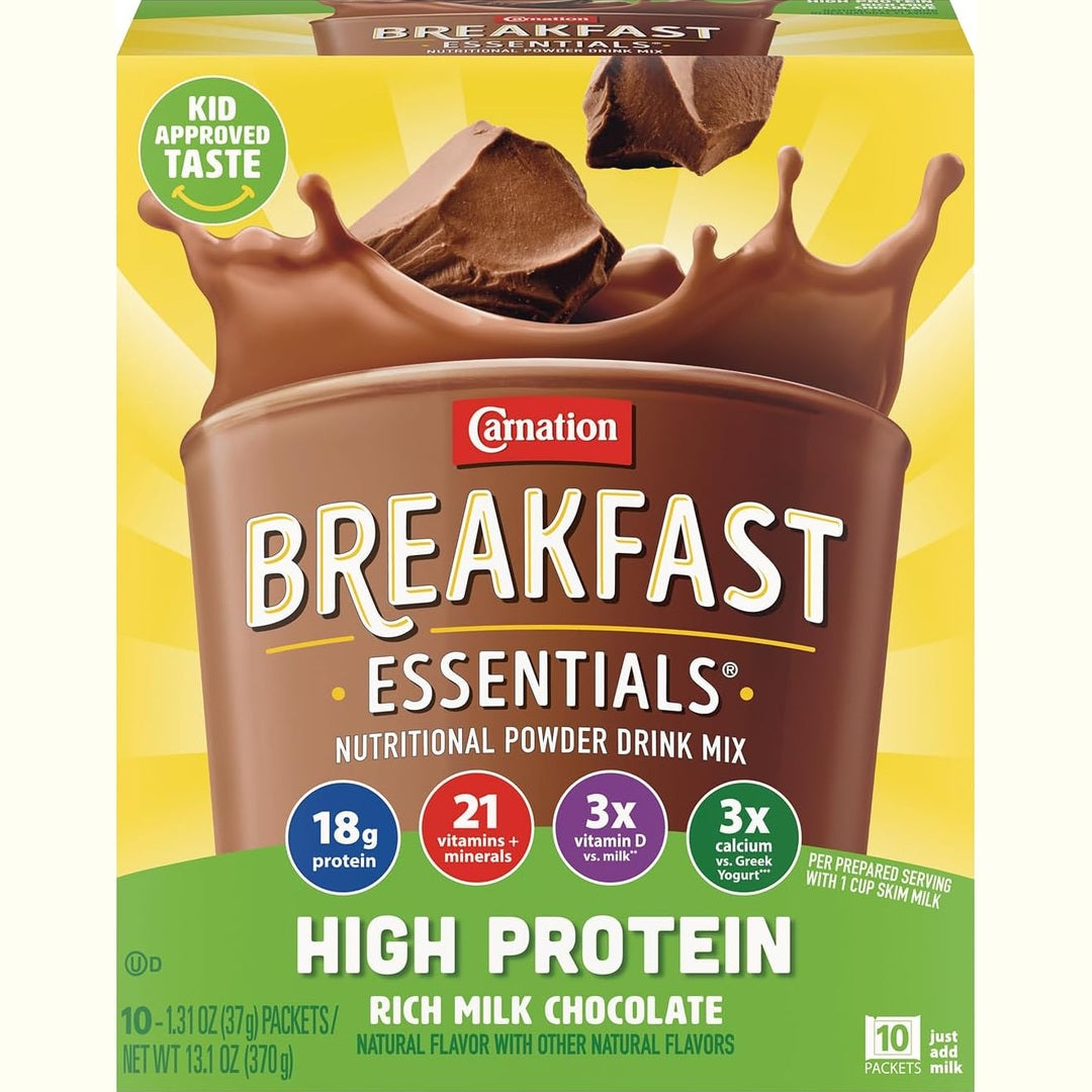 Carnation Breakfast Essentials High Protein Powder Drink Mix, Rich Milk Chocolate, 10 Packets, 6 Count
