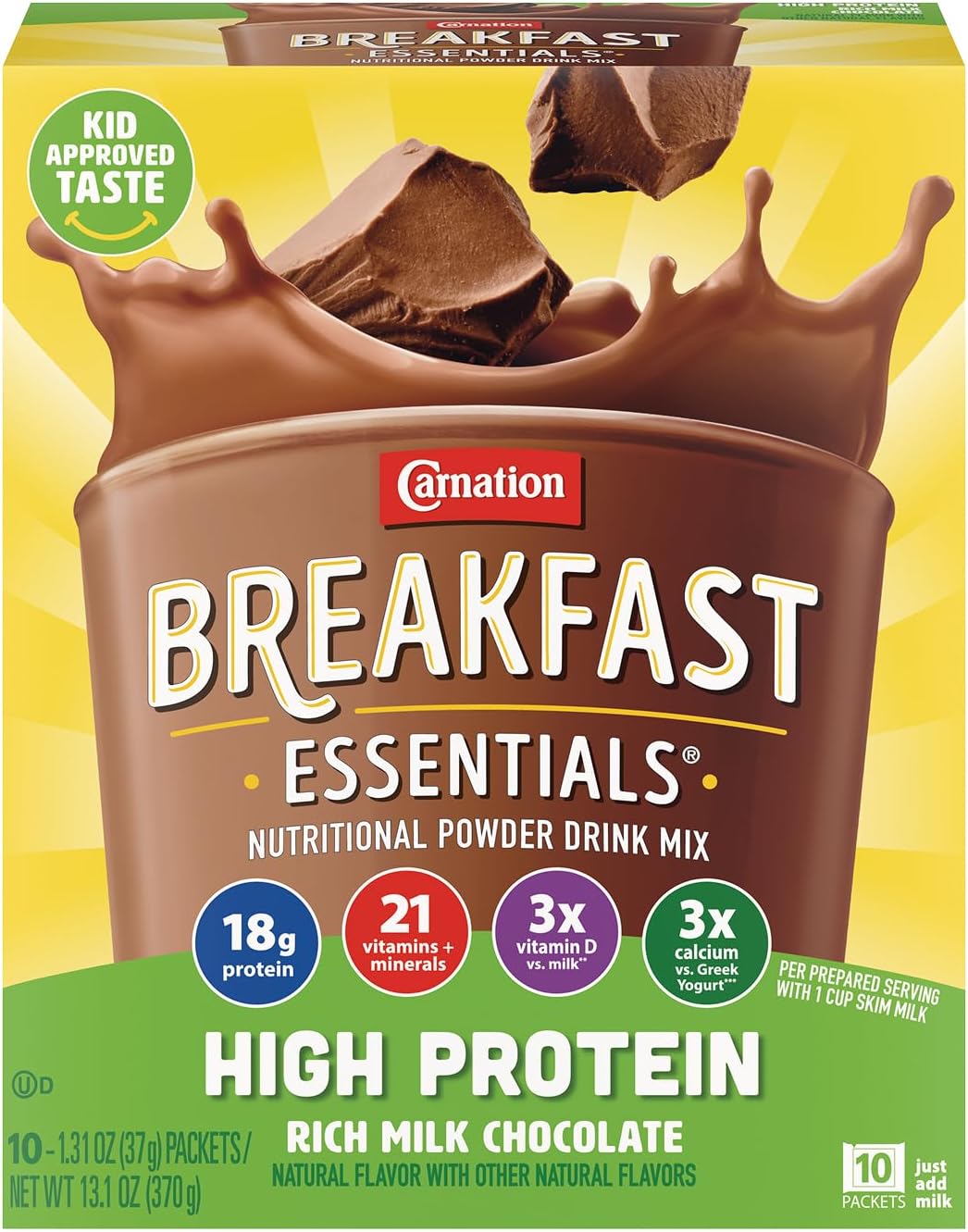 Carnation Breakfast Essentials High Protein Powder Drink Mix, Rich Milk Chocolate, 10 Packets, 6 Count