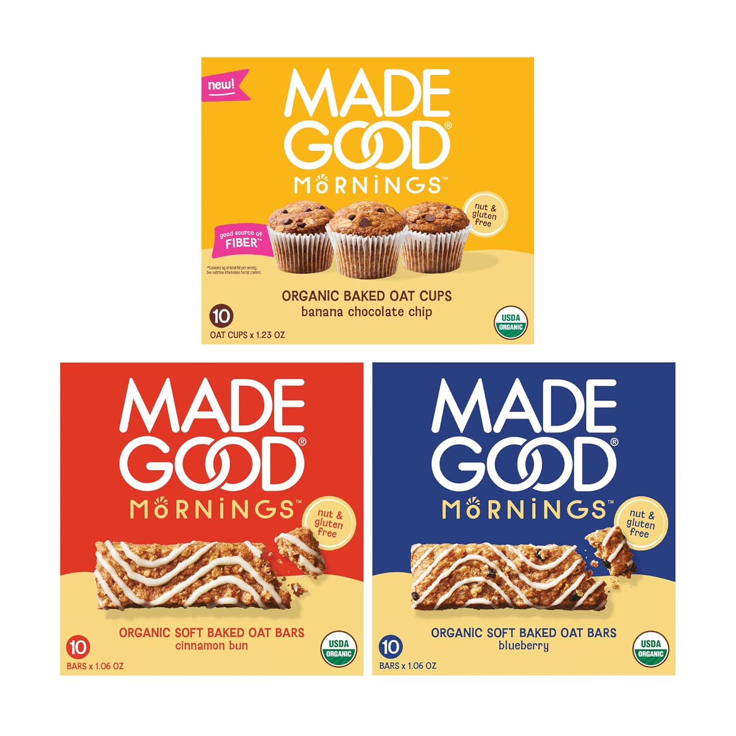 MadeGood Mornings Soft Baked Breakfast Bars, Blueberry, 1.06 Oz (30 Count) Gluten Free Snacks