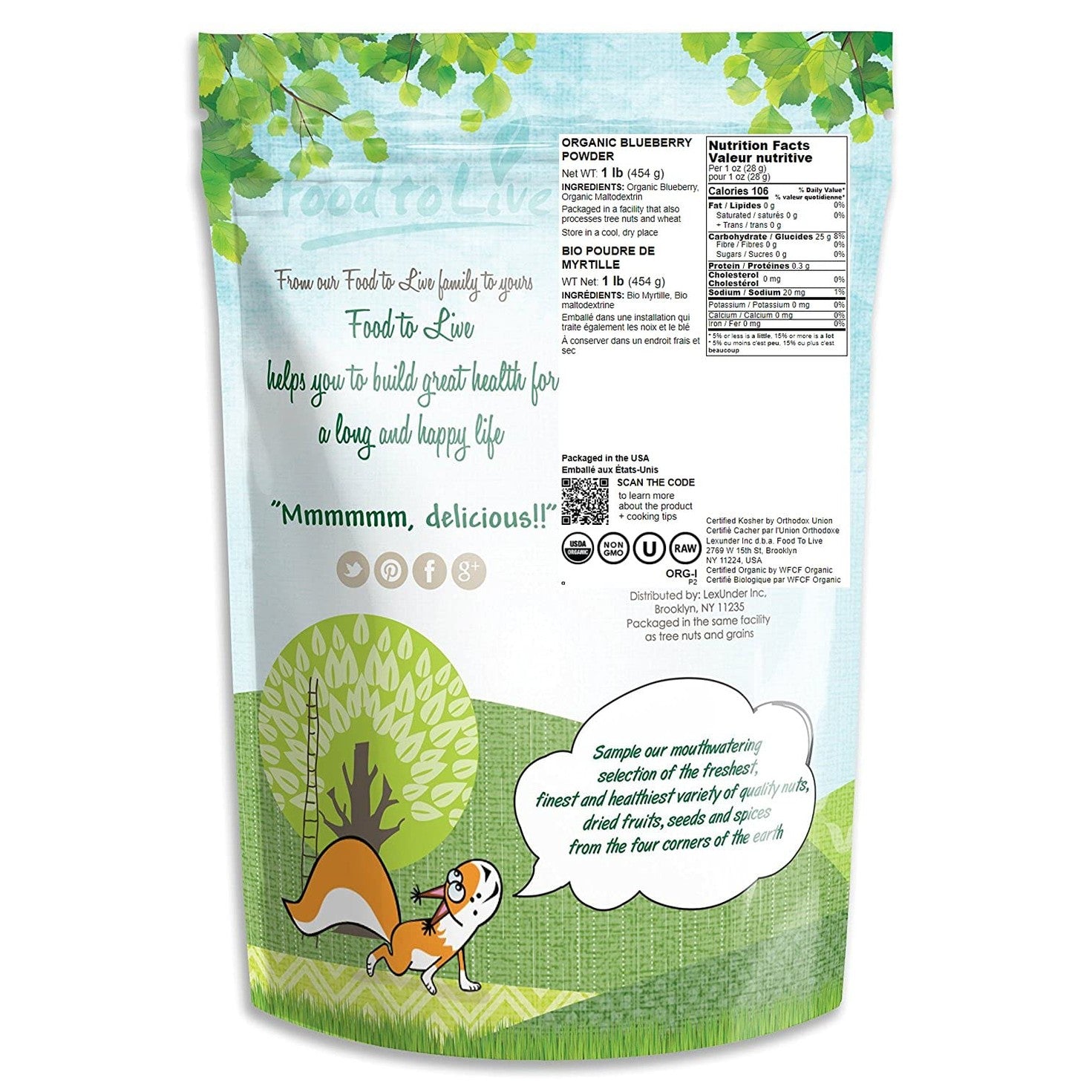 Food to Live Organic Blueberry Powder, 1 Pound - Non-GMO, Unsulfured, Raw, Vegan, Bulk, Great for Juices, Smoothies, and Instant Breakfast Drinks, Contains Maltodextrin, No Sulphites