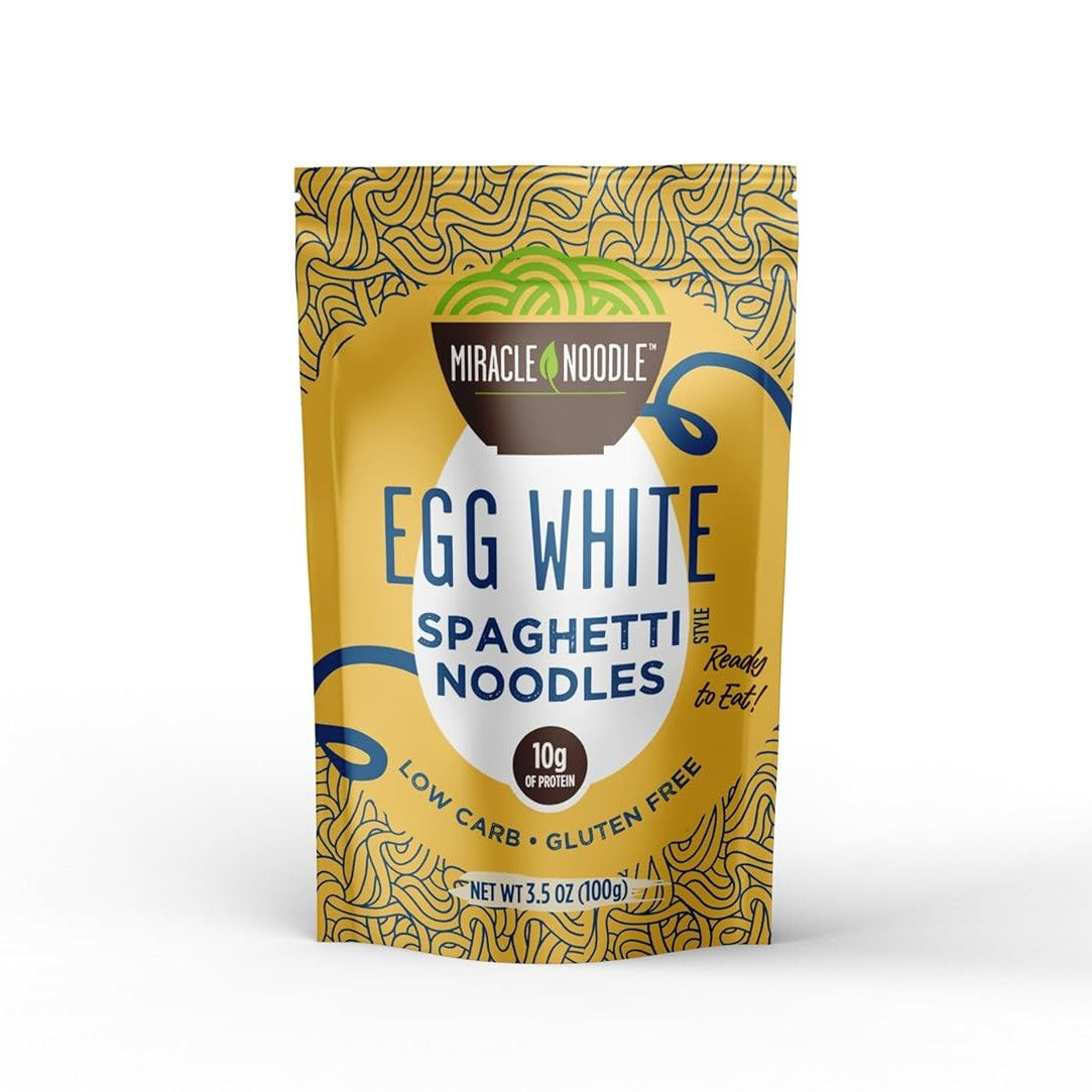 Miracle Noodle Egg White Spaghetti Pasta, 3.5 Oz (Pack of 6), Ready to Eat Egg White Noodles, 10g Protein, 45 Calories, 1g Net Carbs Per Serving, High Protein, Keto, Gluten-Free