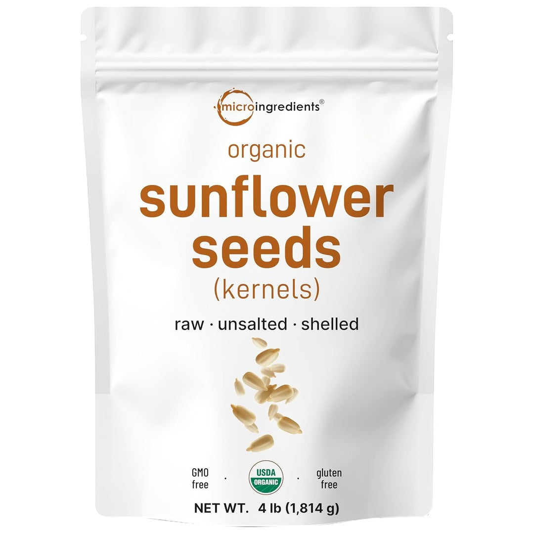 Organic Sunflower Seeds, 4lbs | Raw, Unsalted, & Shelled – Whole Kernels | Low Carb Snack | Great for Baking, Smoothies, & Salad Toppings | Non-GMO, Vegan, Plant Based