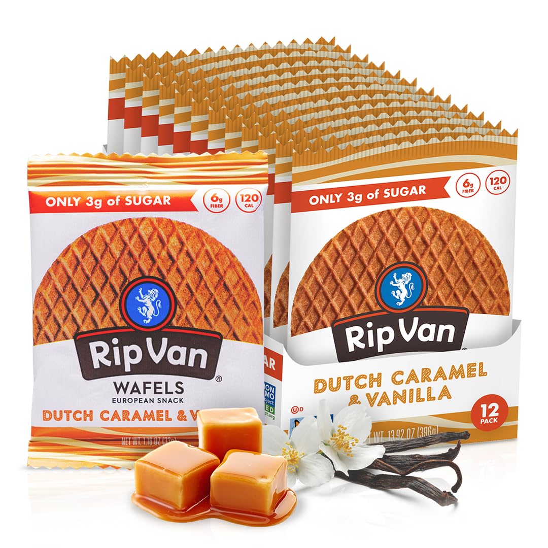 Rip Van Wafels Snickerdoodle Stroopwafels, Healthy Snacks, Non-GMO, Keto Friendly, Office Snacks, Low Sugar (3g), Low Calorie, 12 Pack