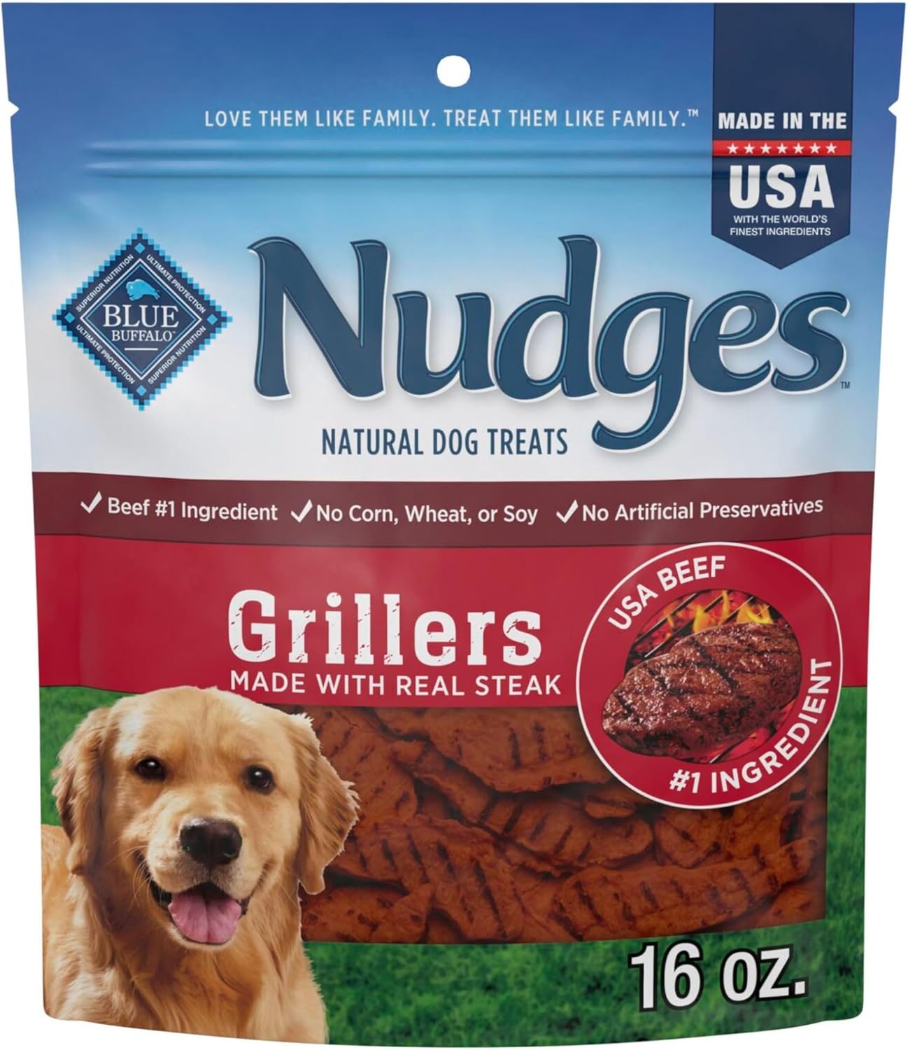 Blue Buffalo Nudges Homestyle Natural Dog Treats, Made in the USA with Real Chicken, Peas, and Carrots, 16-oz. Bag