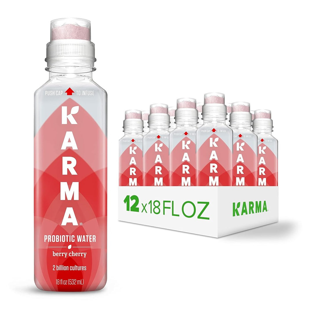 Karma Probiotic Water - 12 Pack, Berry Cherry Drink - Immune & Gut Health Support
