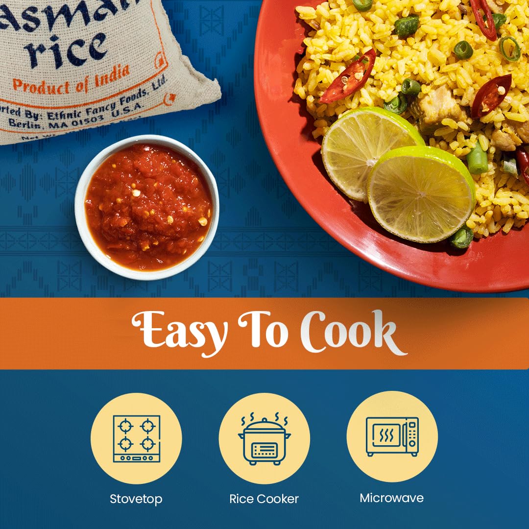 Bombay Market White Basmati Rice - Aromatic & Nutty Flavor Basmati Rice - Long Grain Rice Basmati (10 Pound Bag)