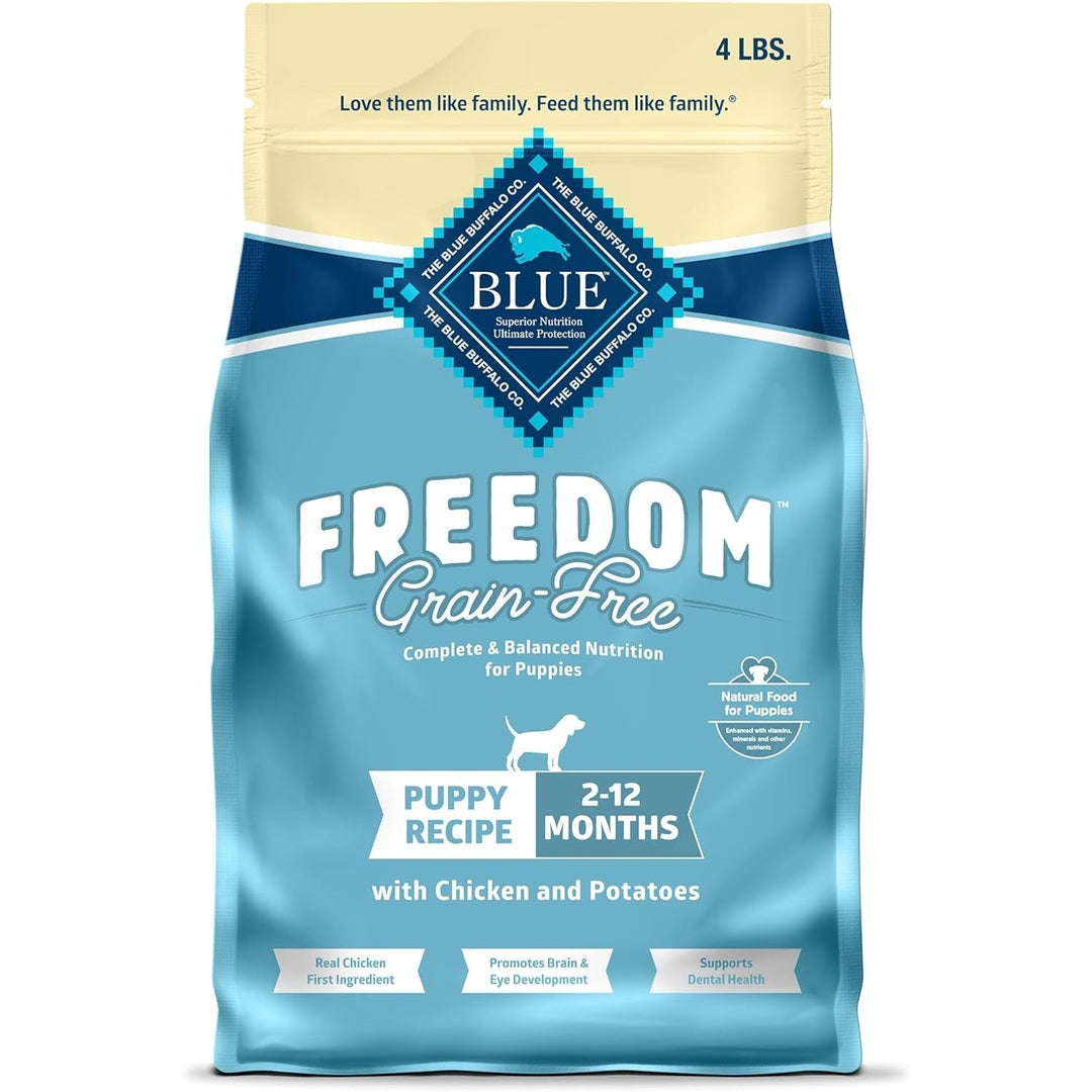 Blue Buffalo Freedom Grain-Free Puppy Dry Dog Food with DHA, Complete & Balanced Nutrition for Puppies, Made in The USA with Natural Ingredients, Chicken & Potatoes, 4-lb Bag