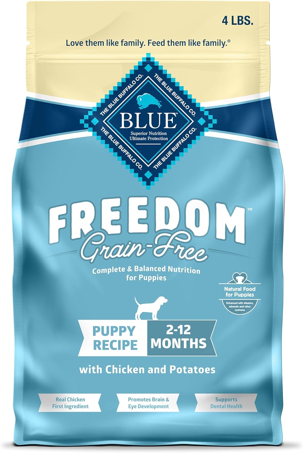 Blue Buffalo Freedom Grain-Free Puppy Dry Dog Food with DHA, Complete & Balanced Nutrition for Puppies, Made in The USA with Natural Ingredients, Chicken & Potatoes, 4-lb Bag
