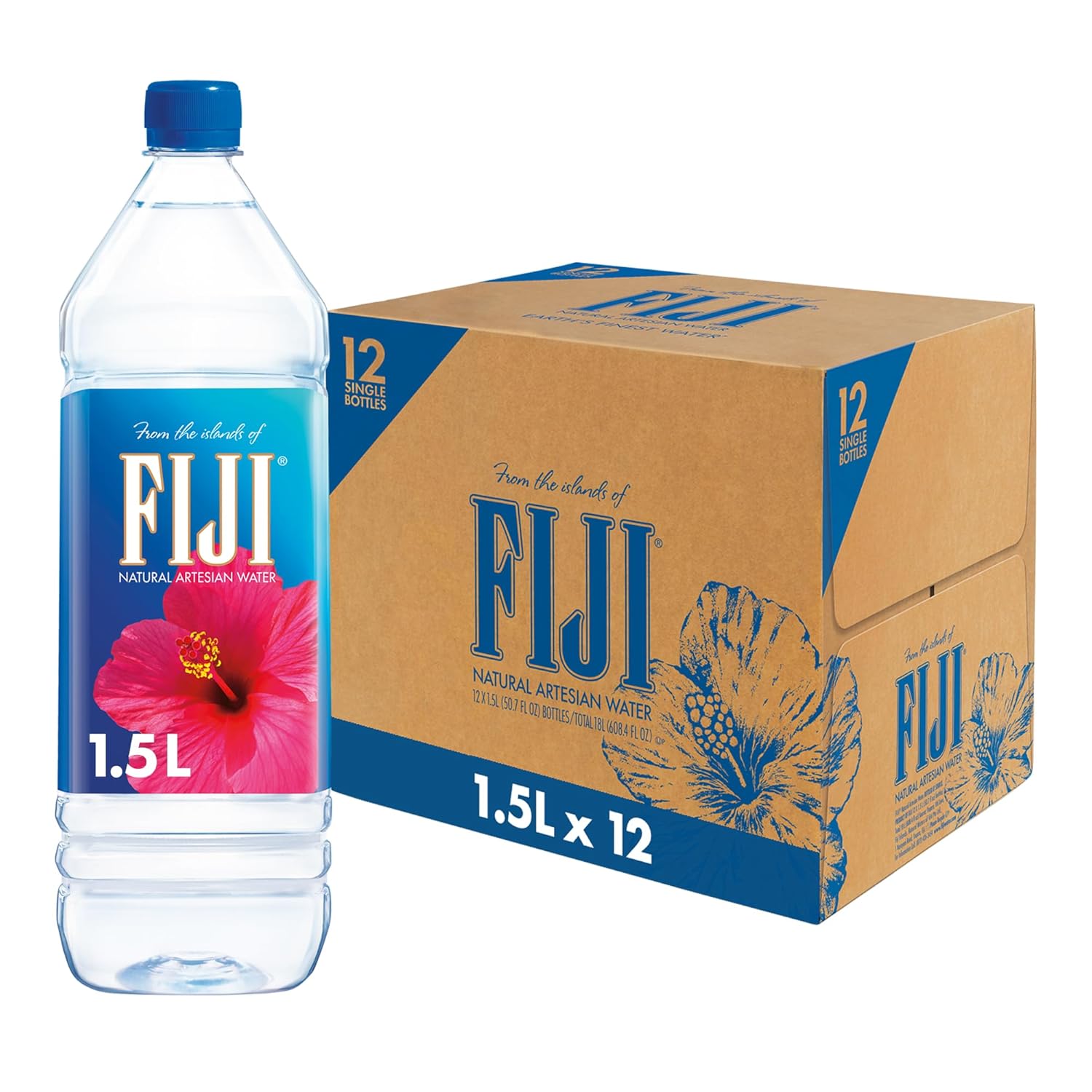 FIJI Natural Artesian Bottled Water, 1 Liter / 33.8 Fl Oz (Pack of 12)