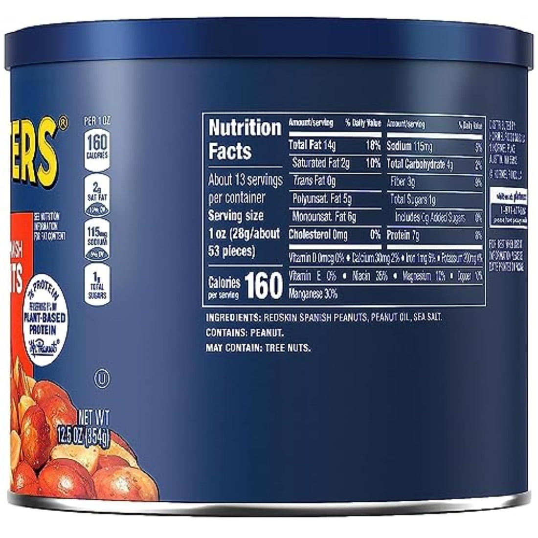 PLANTERS Redskin Spanish Peanuts, Roasted Salted Peanuts 12.5 oz Jars (Pack of 6)