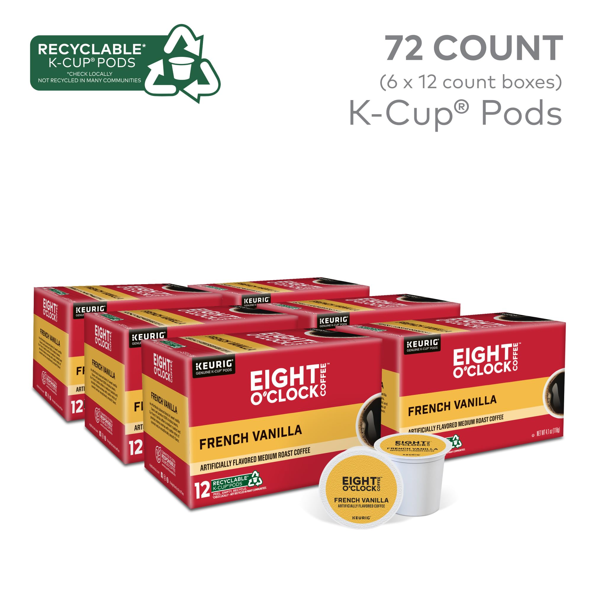 Eight O'Clock Coffee The Original, Single-Serve Keurig K-Cup Pods, Medium Roast Coffee Pods, 72 Count