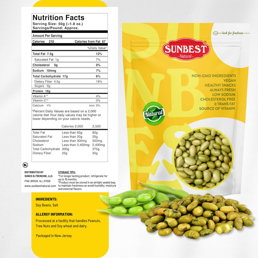 Sunbest Natural Edamame Beans, 4 lbs – Salted & Dry Roasted – Plant-Based Healthy Snack for Adults & Kids – Low Carb, Keto, Vegan & Gluten-Free (64 oz)