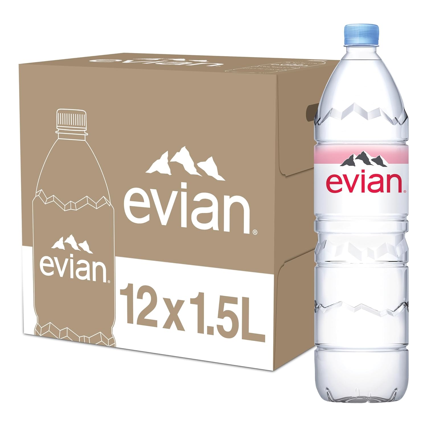Evian Natural Spring Water, 1 L bottle, 12 pack