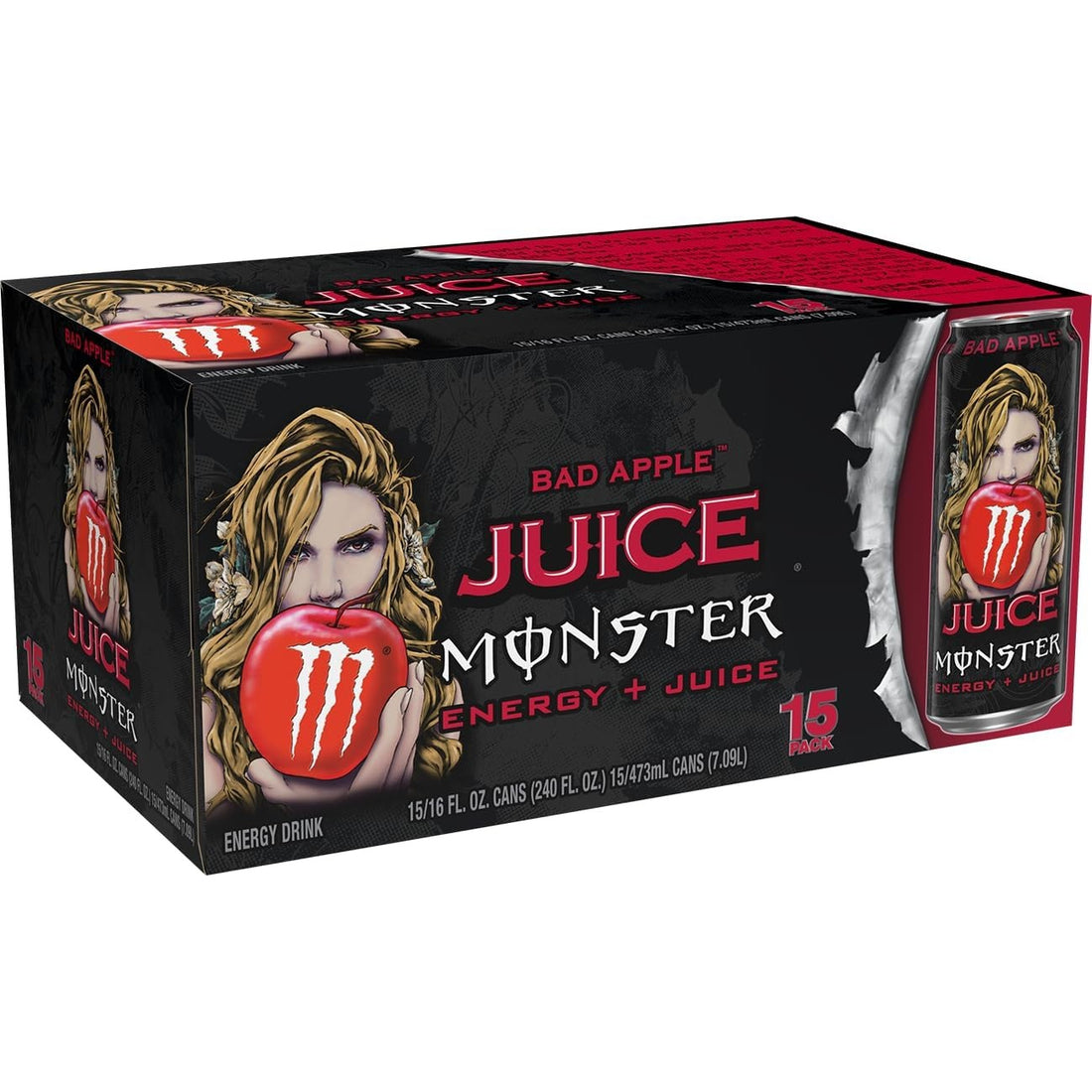 Monster Energy Juice Bad Apple, Energy + Juice, Energy Drink, 16 Ounce (Pack of 15)