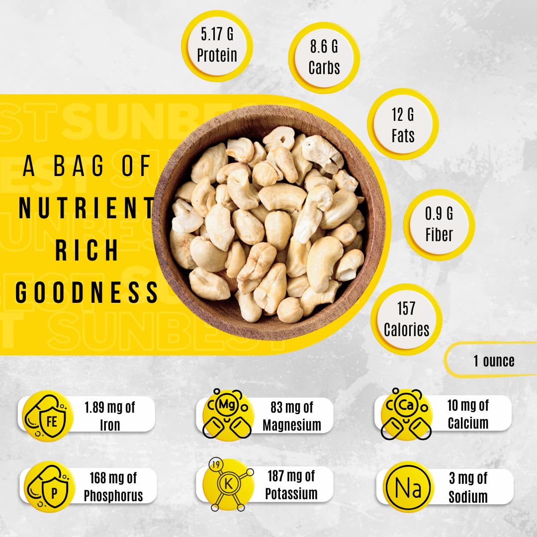 Sunbest Natural Raw Cashew Halves & Pieces, 5 lbs – Unsalted & Unroasted – Bulk Cashews to Eat – For Party Snacks, Baking & Topping – Rich in Plant-Based Protein & Fiber (80 oz)