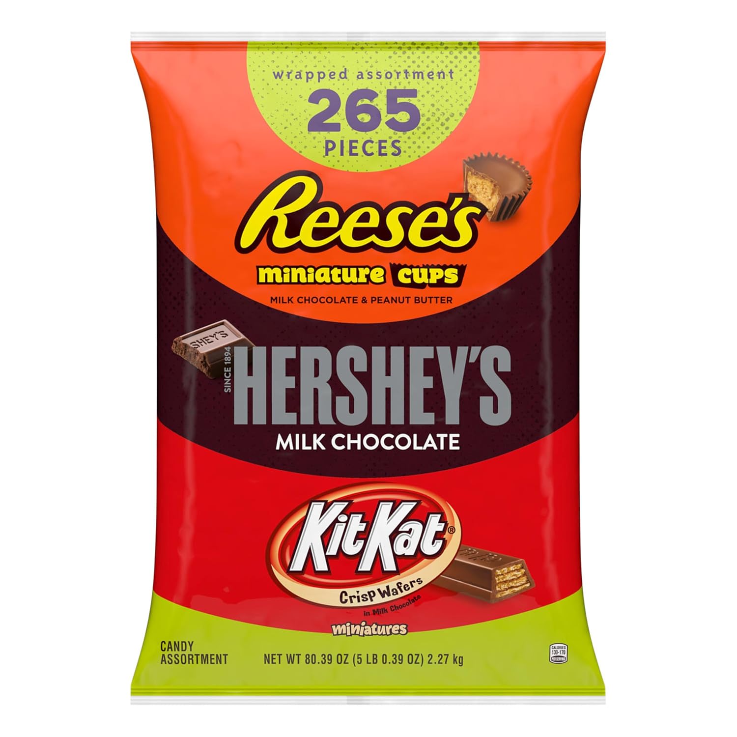 HERSHEY'S, KIT KAT and REESE'S Assorted Milk Chocolate Candy Variety Bag, 80.39 oz (265 Pieces)