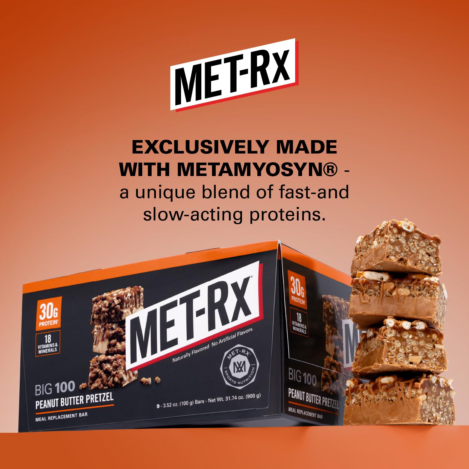 MET-Rx Big 100 Protein Bar, Meal Replacement Bar, 32G Protein, Super Cookie Crunch, 9 Bars (Pack of 1)