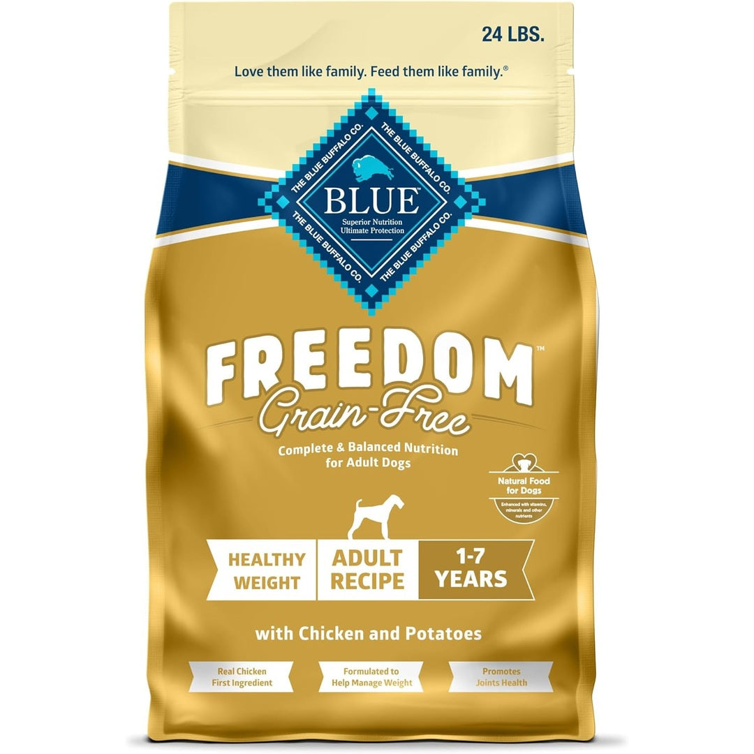 Blue Buffalo Freedom Grain-Free Healthy Weight Dry Dog Food, Complete & Balanced Nutrition for Adult Dogs, Made in The USA with Natural Ingredients, Chicken & Potatoes, 24-lb Bag