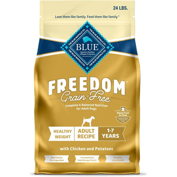 Blue Buffalo Freedom Grain-Free Healthy Weight Dry Dog Food, Complete & Balanced Nutrition for Adult Dogs, Made in The USA with Natural Ingredients, Chicken & Potatoes, 24-lb Bag