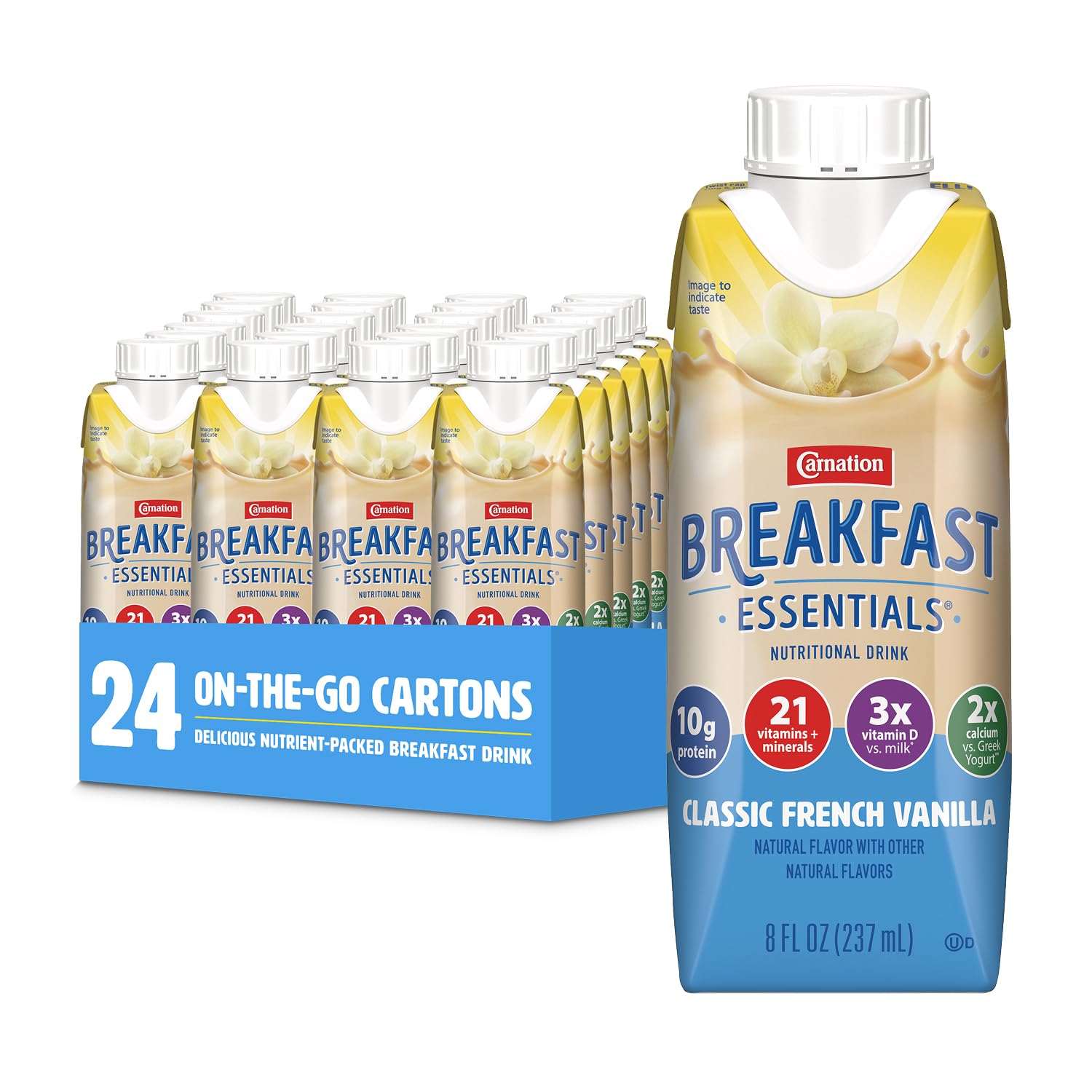 Carnation Breakfast Essentials Ready-to-Drink Creamy Strawberry, 8 FL OZ Carton,8 Fl Oz (Pack of 24)