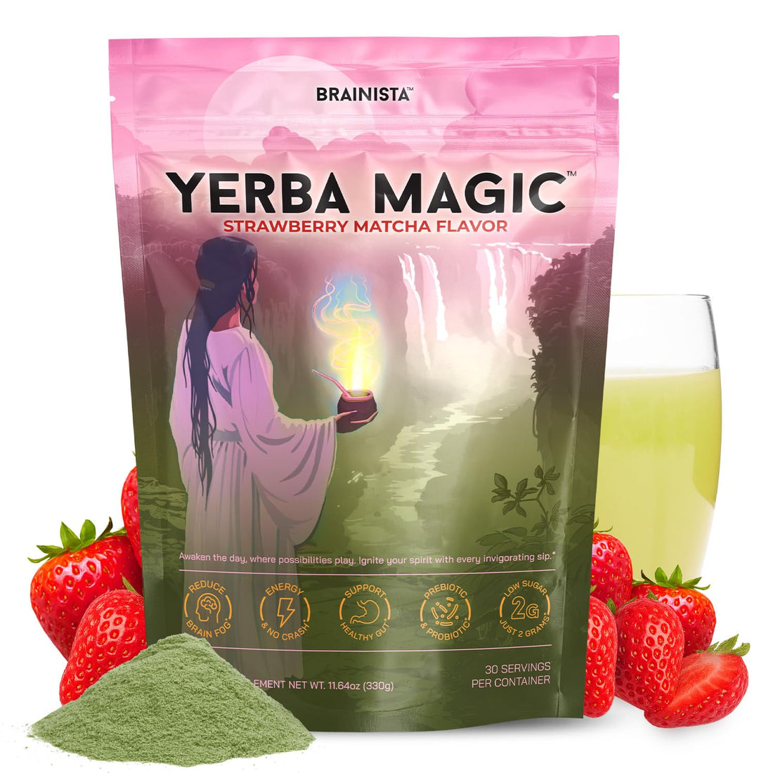 Yerba Magic – Yerba Mate Tea Instant Powder Super Drink with Nootropics, Prebiotics & Probiotics – Clean Energy, Mental Clarity & Gut Wellness | Low Sugar, Natural Caffeine – Peach Mango, 30 Servings