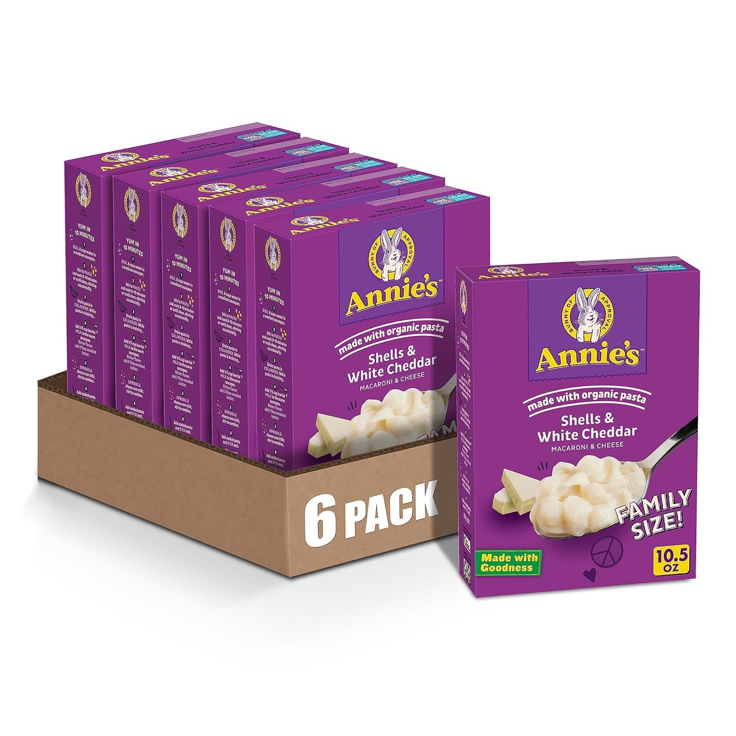 Annie's Shells and White Cheddar, Made with Organic Pasta and Real Cheese, 6 oz (Pack of 12)