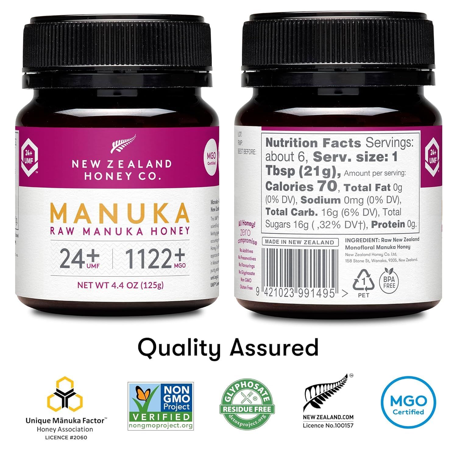 New Zealand Honey Co. Raw Manuka Honey UMF 24+ / MGO 1122+ | 4.4oz | 125g | Medical Grade Raw Honey