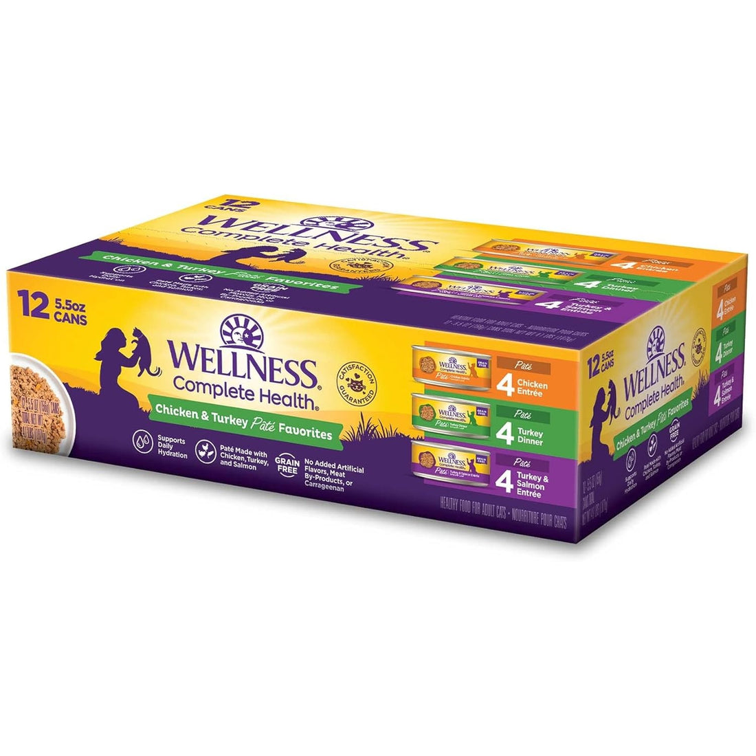 Wellness Complete Health Pate Adult Wet Cat Food, Natural, Protein-Rich, Grain-Free, 3 Ounce, 24 Pack, (Chicken & Turkey Variety Pack)