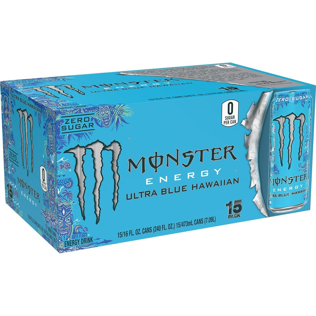 Monster Energy Ultra Blue Hawaiian, Sugar Free Energy Drink, 16 Ounce (Pack of 15)