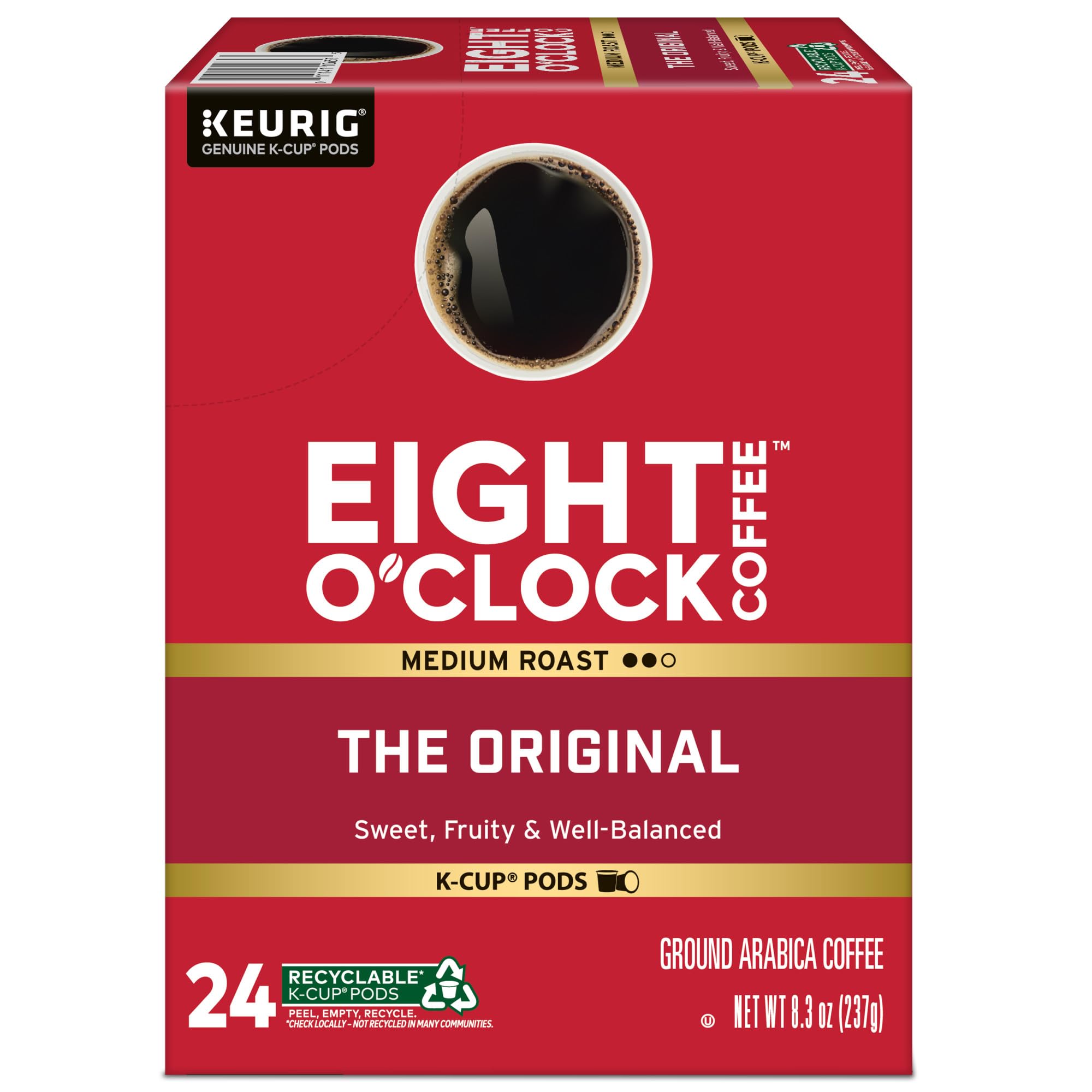 Eight O'Clock Coffee The Original, Single-Serve Keurig K-Cup Pods, Medium Roast Coffee Pods, 72 Count