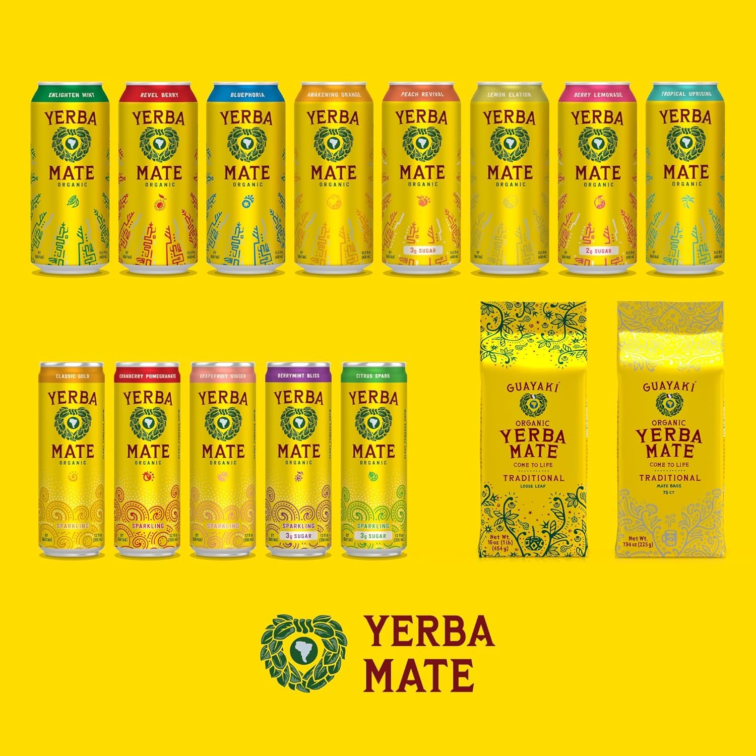 Yerba Madre Organic Yerba Mate, Enlighten Mint, 150mg Natural Caffeine, Energy Drink Alternative, No Jitters or Crash, 15.5 Oz Cans (Pack of 12)