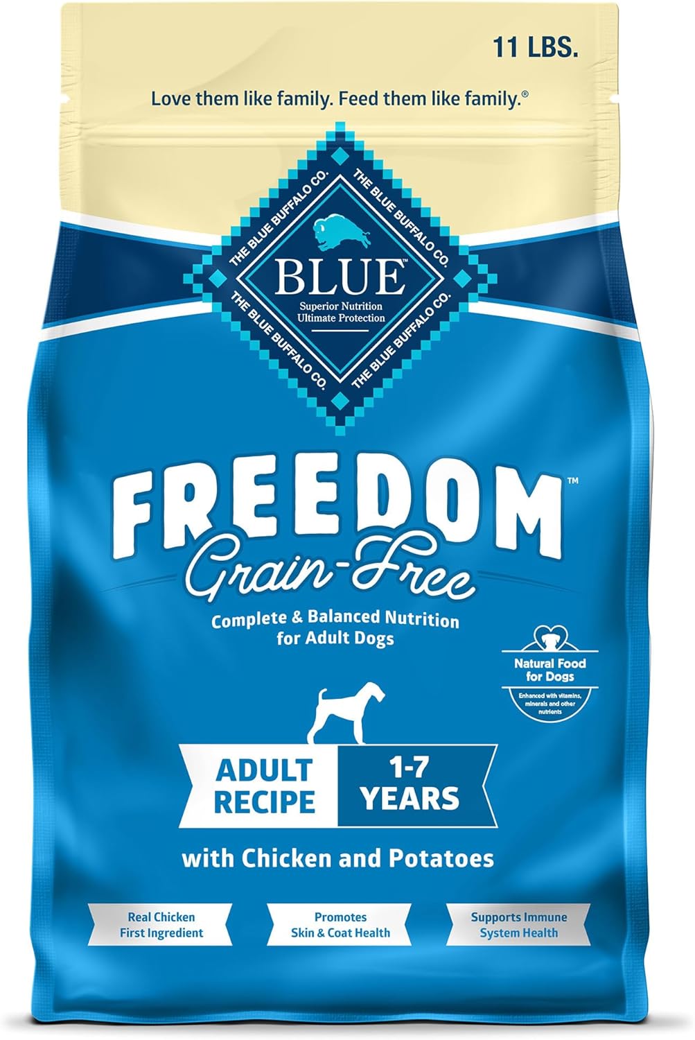 Blue Buffalo Freedom Grain-Free Dry Dog Food, Complete & Balanced Nutrition for Adult Dogs, Made in the USA With Natural Ingredients, Chicken & Potatoes, 24-lb Bag