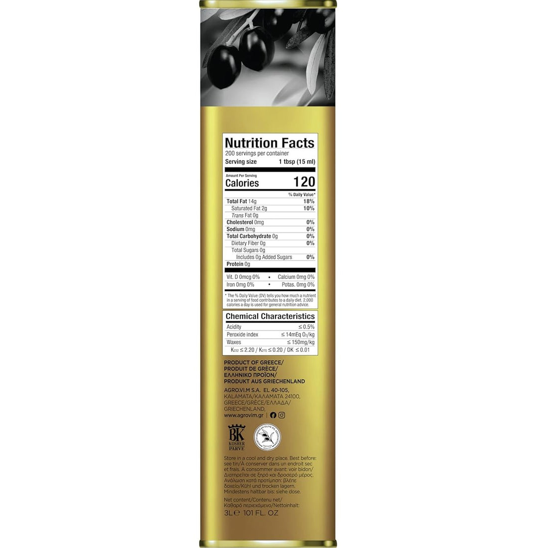 Iliada Kalamata PDO Extra Virgin Olive Oil, 3Lt | Multi-Awarded | Single Region 100% Greek | Monovarietal Koroneiki | Cold Press | Polyphenol Rich | Chef's Favorite