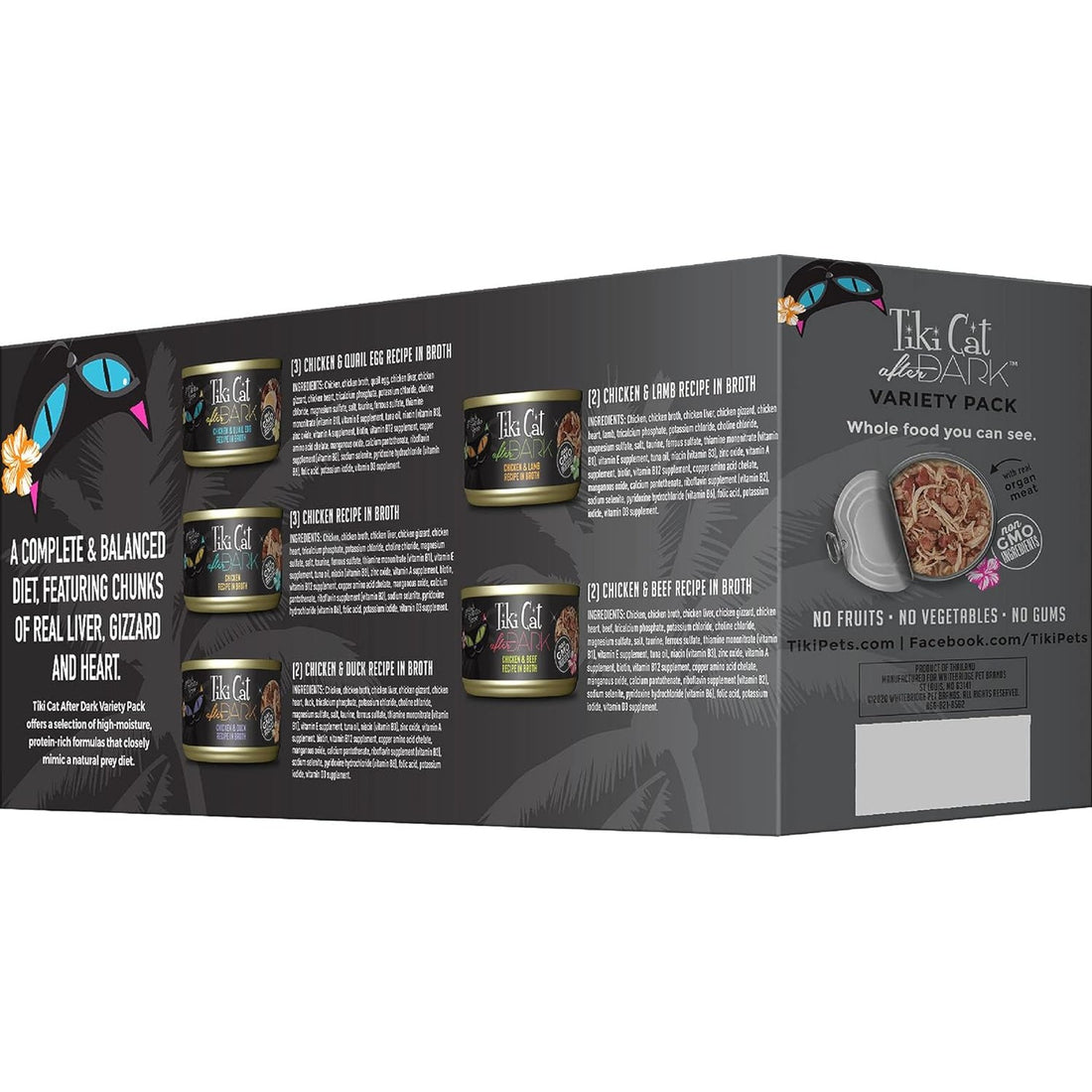 Tiki Cat After Dark, Variety Pack, High-Protein and 100% Non-GMO Ingredients, Wet Cat Food for Adult Cats, 2.8 oz. Cans (Pack of 12)