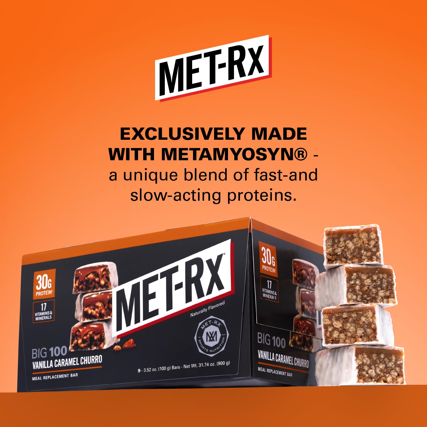 MET-Rx Big 100 Protein Bar, Meal Replacement Bar, 32G Protein, Super Cookie Crunch, 9 Bars (Pack of 1)