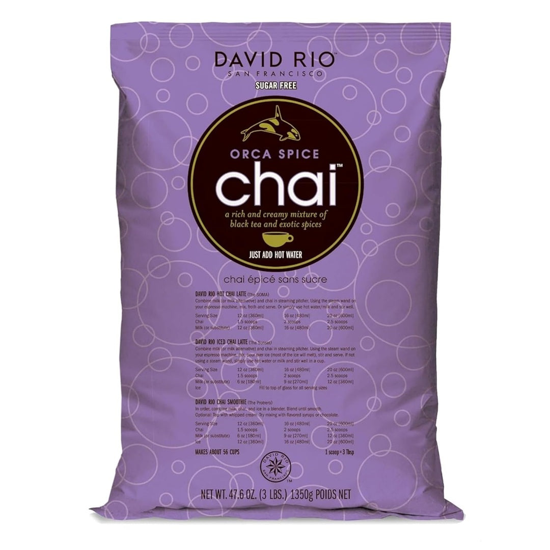Orca Spice Reduced Calorie Chai Tea Latte Mix, 47.6 Oz, Black Tea, Organic Spices, Sugar Free, Dairy Free, Serve Hot or Cold, Just Add Water or Milk, 56 Servings, Perfect for Food Service