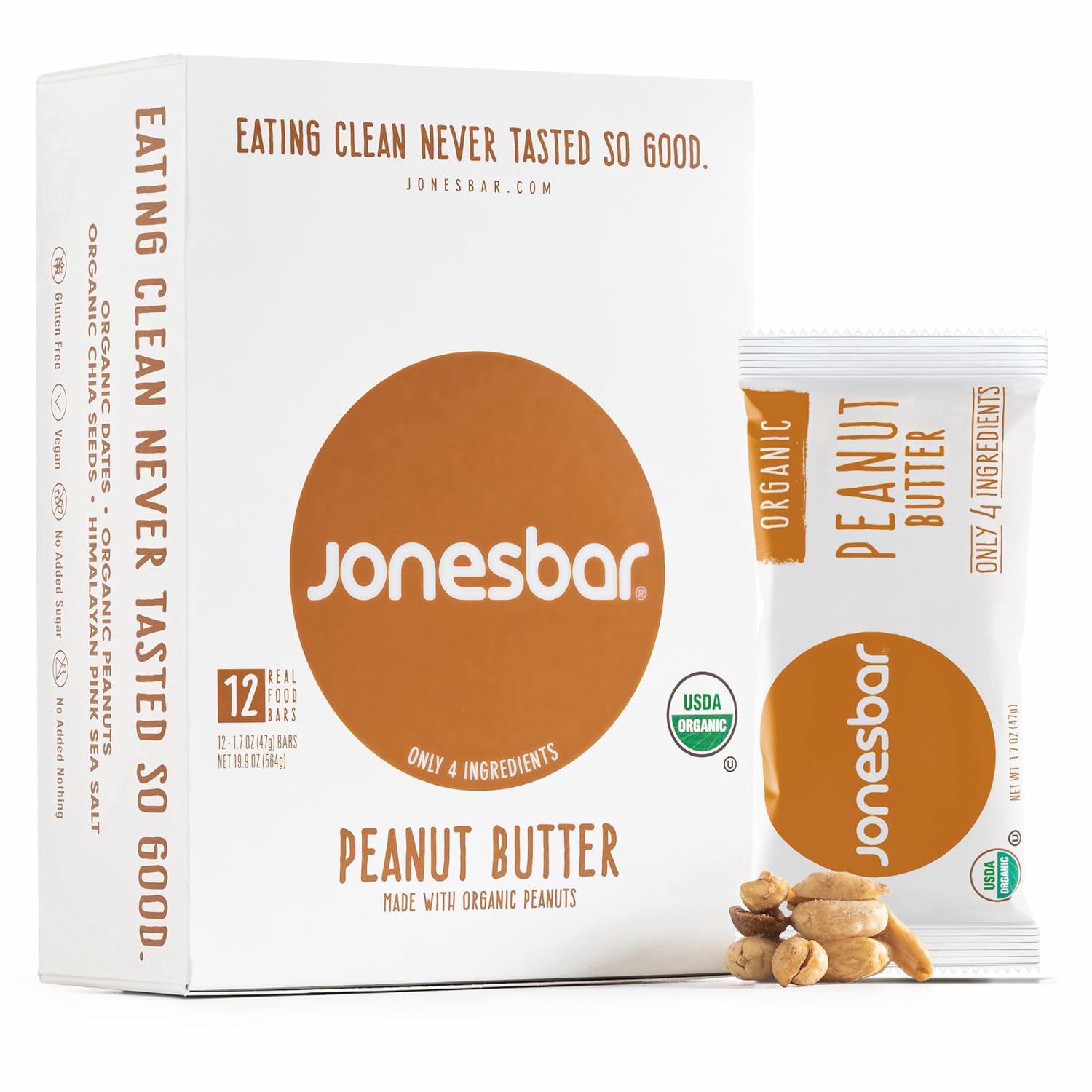 JONESBAR Organic Plant Based Protein Bars | Peanut Butter and Jelly | Fruit & Nut Bar, Kosher, Gluten Free, Breakfast Bars, School Snacks, Vegan Snack & Healthy Snacks for Adults and Kids (Pack of 12)