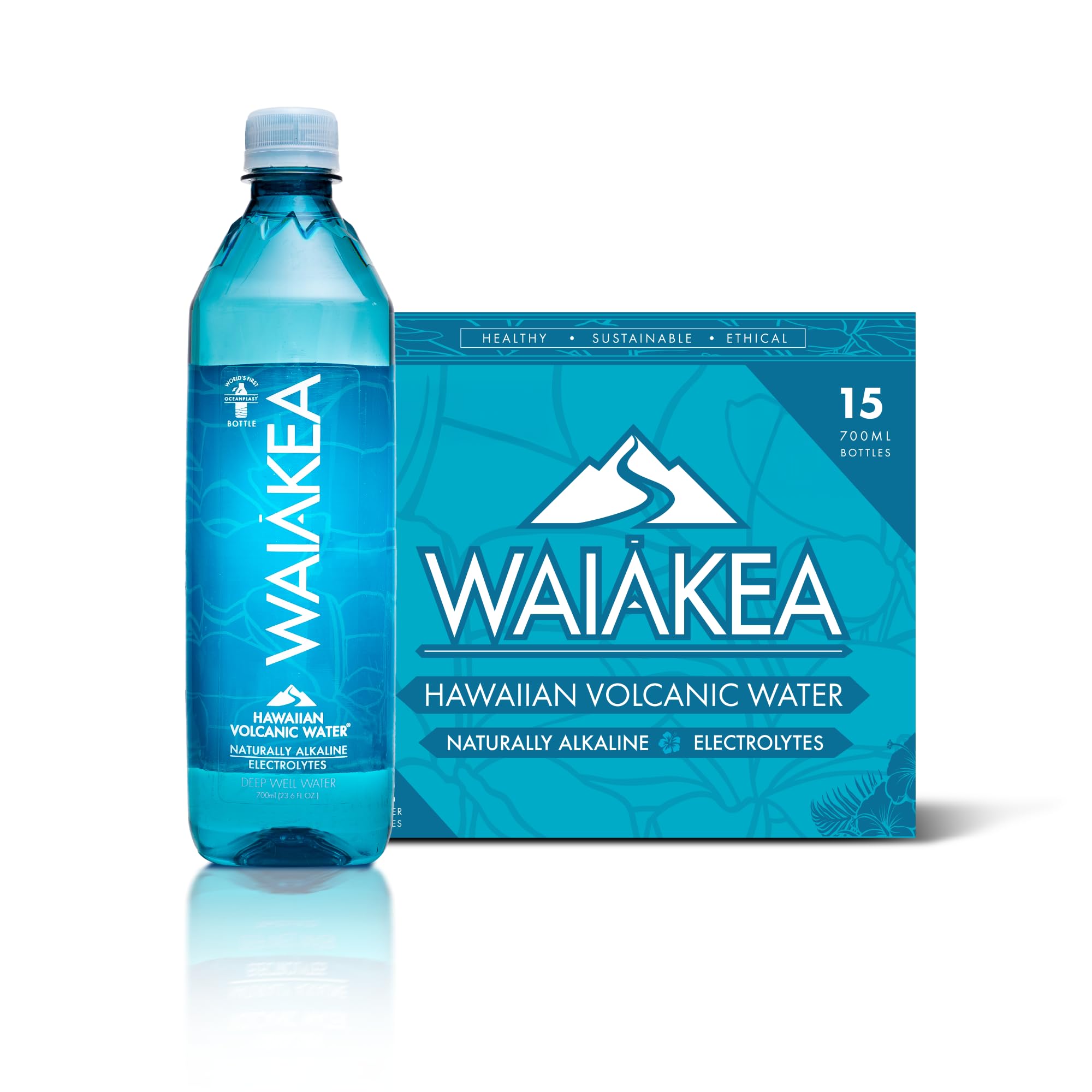 Waiakea Hawaiian Volcanic Water, Naturally Alkaline, 100% Recycled Bottle, 1L (Pack of 12), 33.8 Fl Oz (Pack of 12)