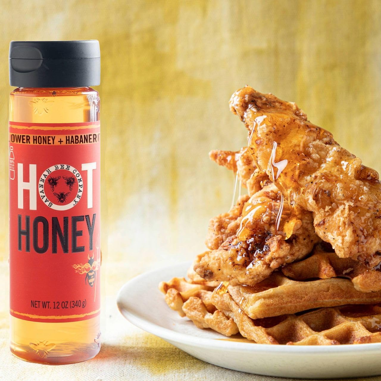 Savannah Bee Company Hot Honey Gluten Free and 100% Pure Honey Infused with Sweet Wildflower- Heat from Wildflower and Habanero Peppers 12 oz Squeeze Bottle