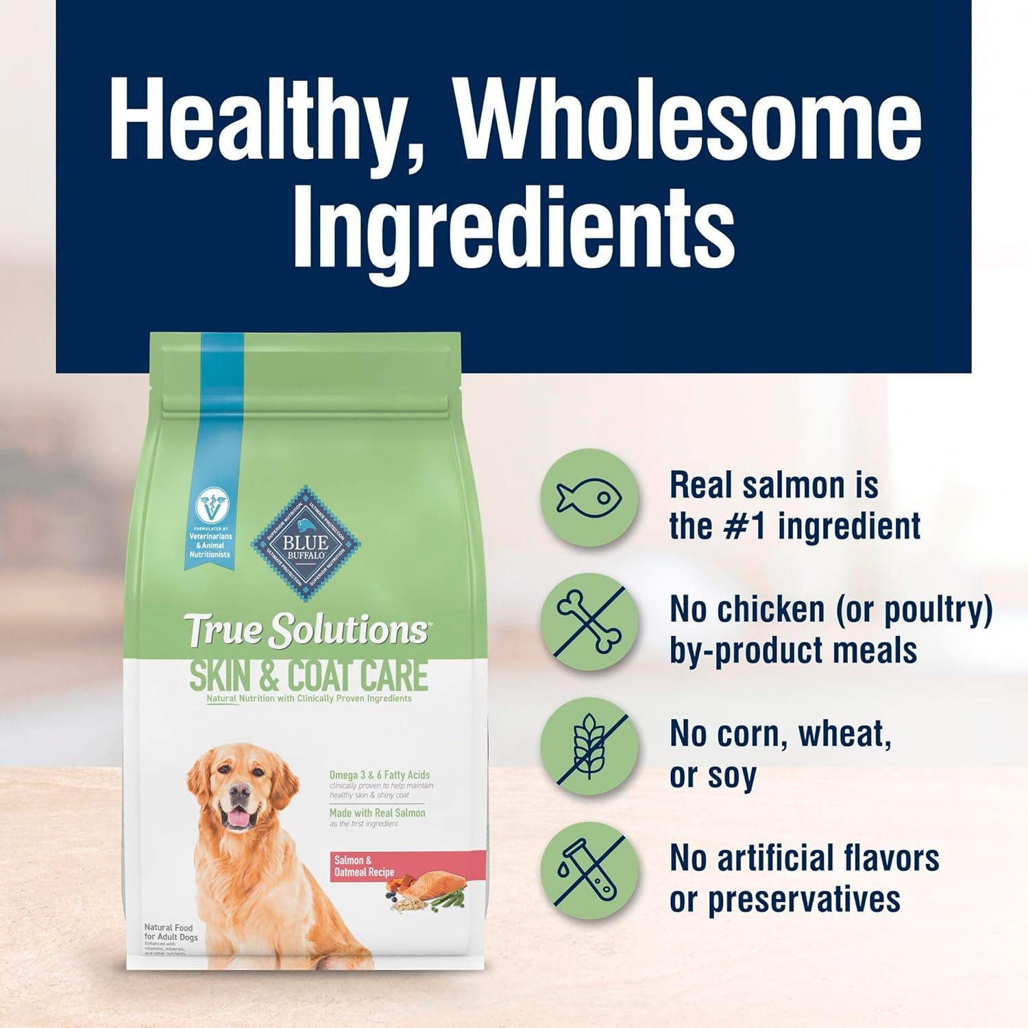 Blue Buffalo True Solutions Skin & Coat Care Natural Dry Dog Food for Adult Dogs, Salmon, 24-lb. Bag